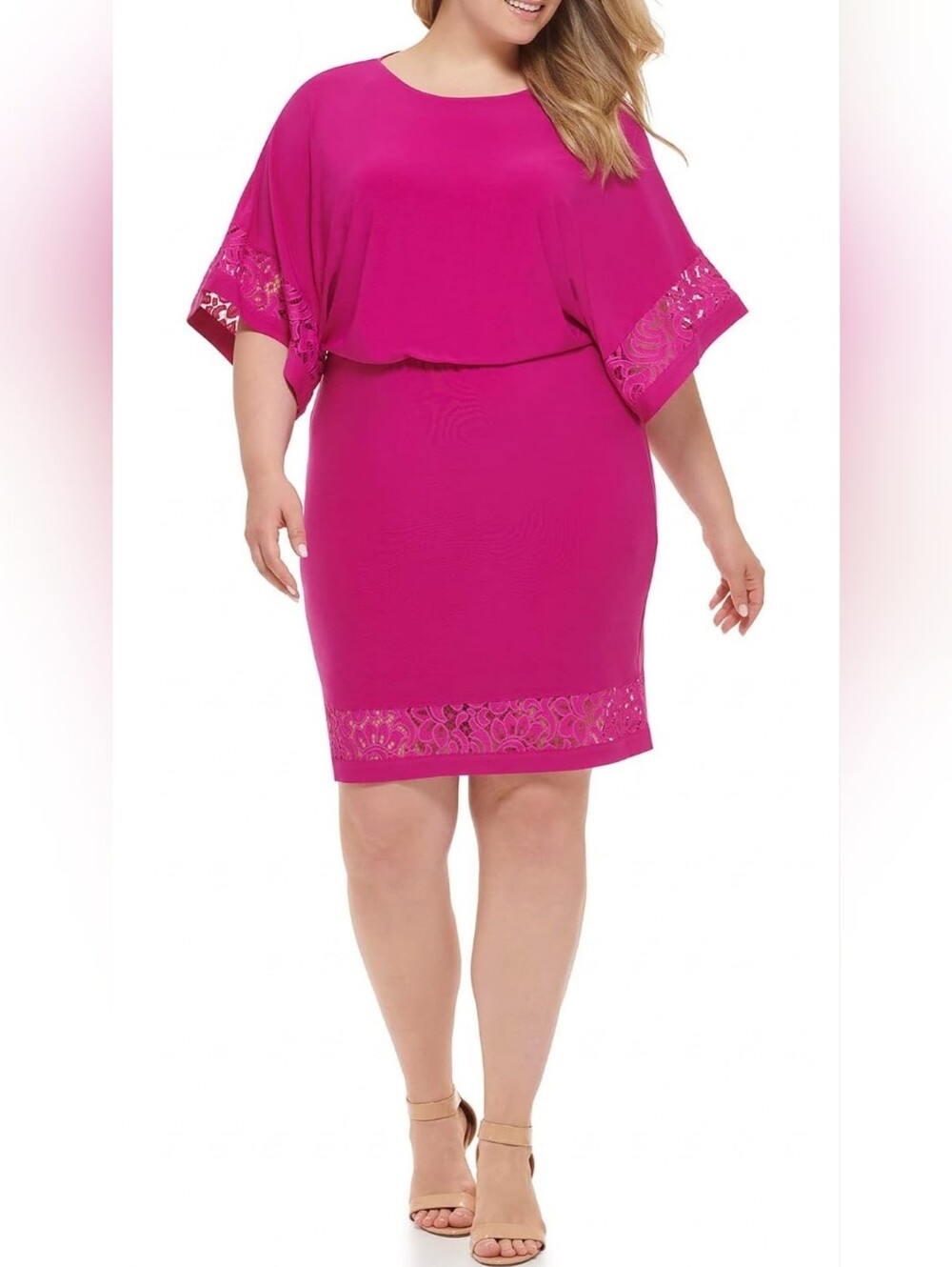 Jessica Howard Plus Fuschia Lace Trim Elbow Sleeve Special Occasion Dress 18W